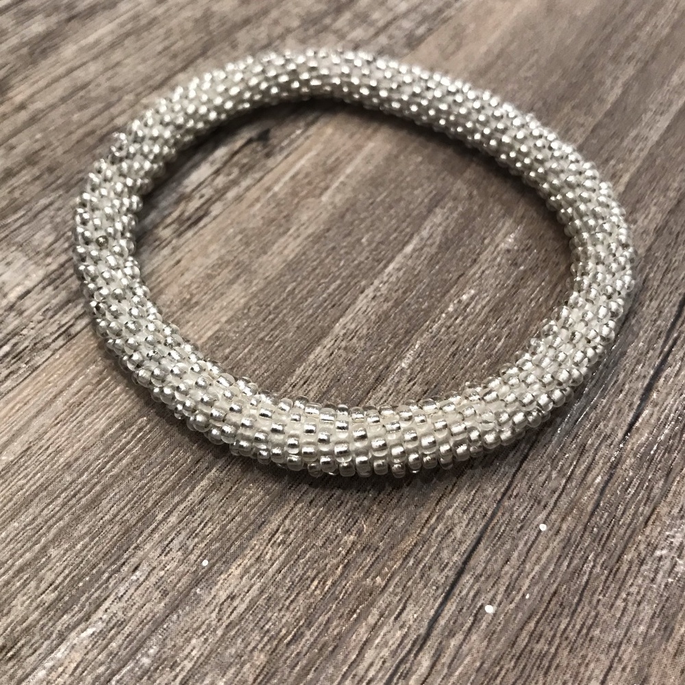Light Silver Beaded Roll-On Bracelet | Stackable & Stretchy | Lightweight